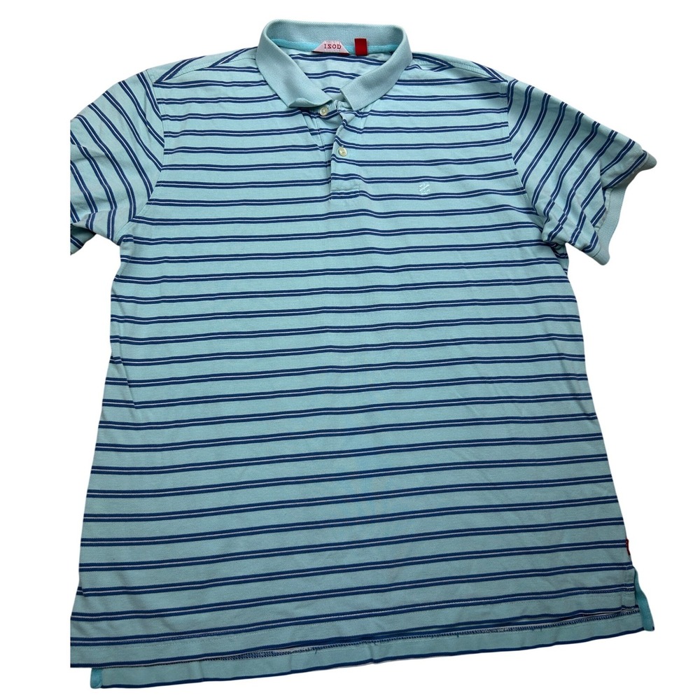 IZOD Men's Polo Shirt XL Light Blue Stripe Cotton Short Sleeve Preppy Golf